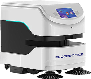 Side view of the FloorBot VR 55 Pro, highlighting its sleek design and compact form for efficient robotic vacuuming and mopping.