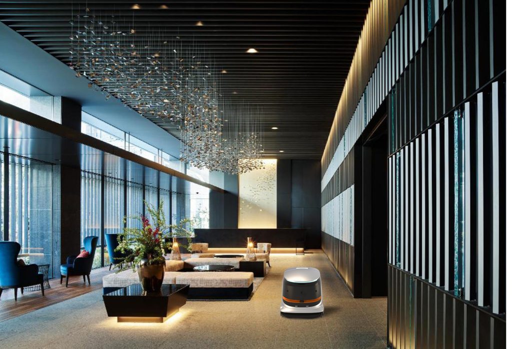 VRS 55 Enduro operating in a modern lobby, cleaning large tiled floor areas with continuous runtime.