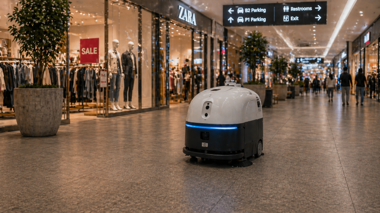 Modern shopping mall interior with polished retail floors