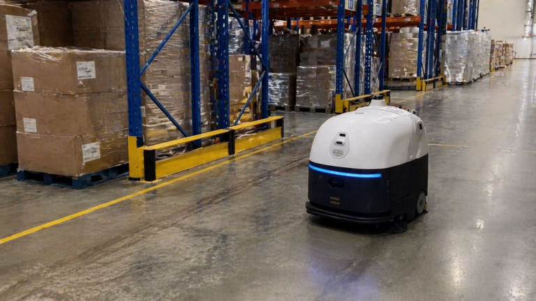 Quad 1100 industrial robot vacuum and mop cleaning machine for warehouse floor cleaning